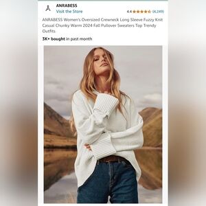 ANRABESS Women's Oversized Crewneck Long Sleeve Fuzzy Knit